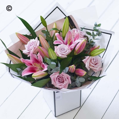 Beautifully Simple Rose and Lily Bouquet Pink